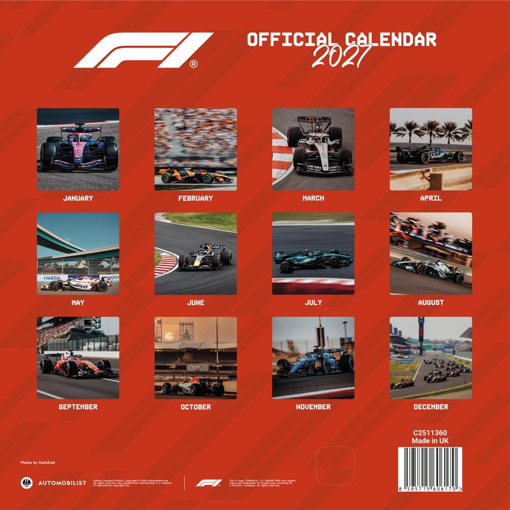 Formule 1 calendrier 2027 30 x 30 cm