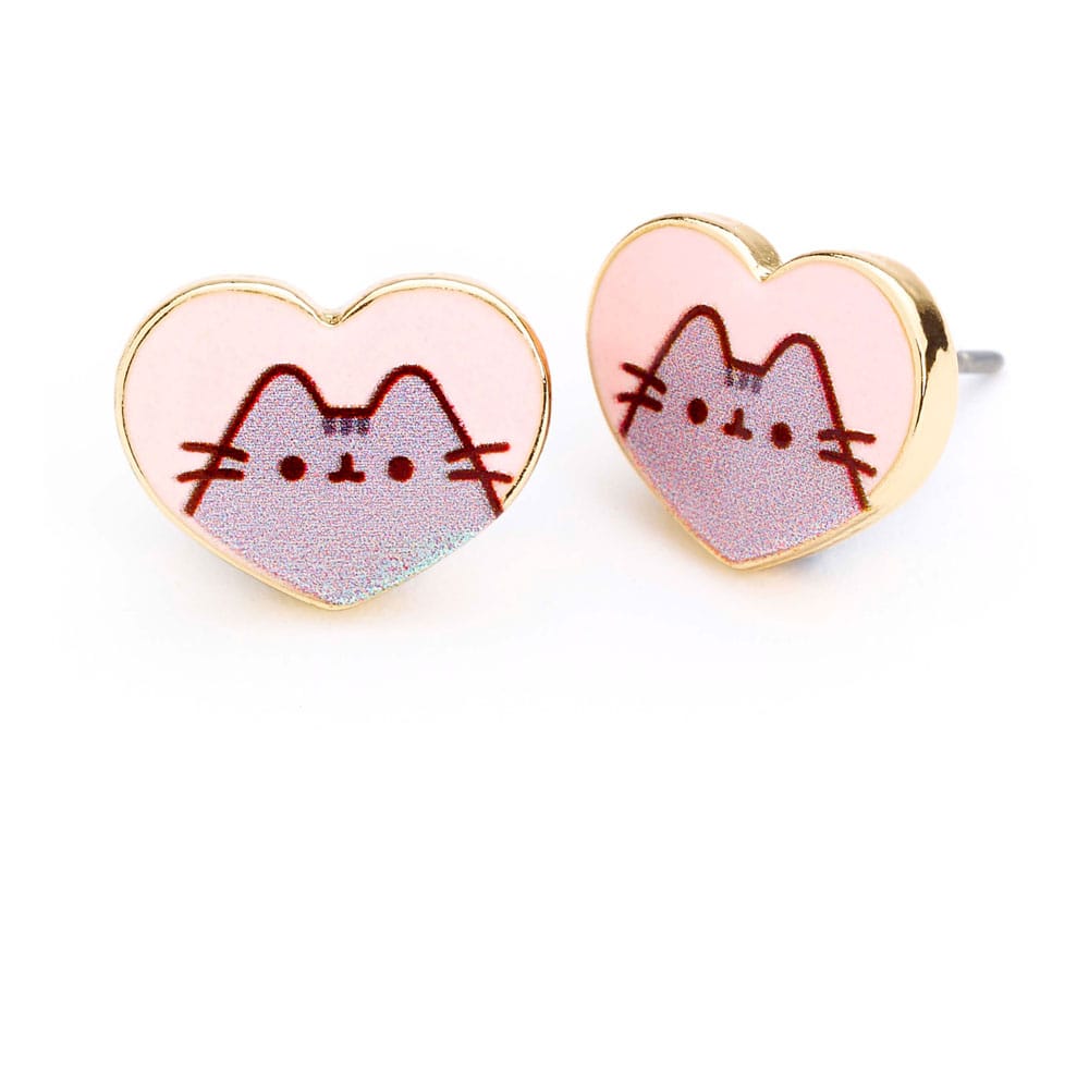 Pusheen boucles d´oreilles Stud Pink and Gold Heart