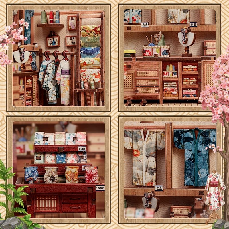 Figurine Model Kit Miniature House Sakura O Kimono Shop 19 x 14 cm