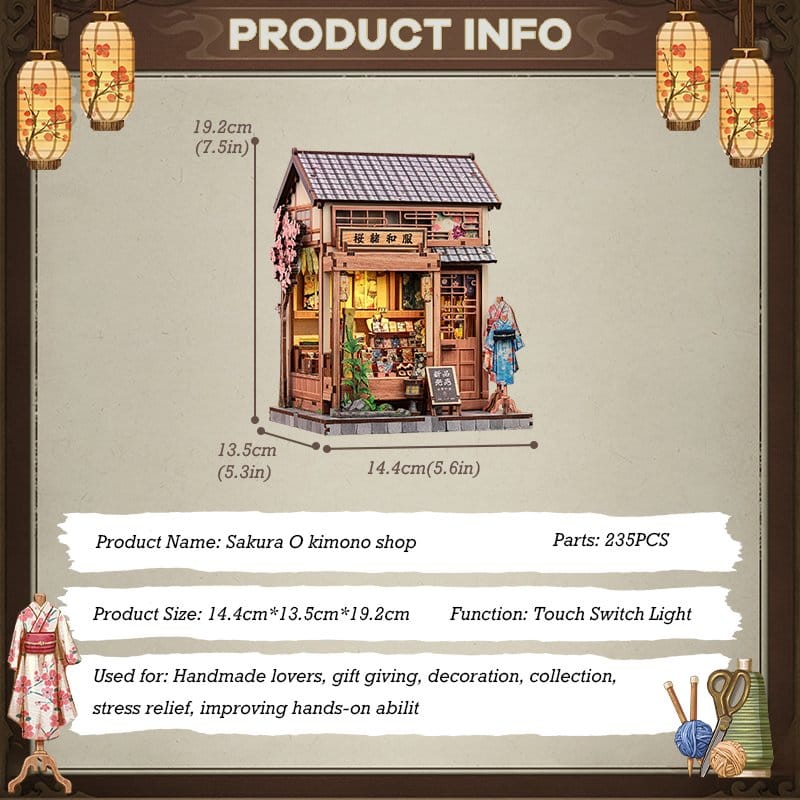 Figurine Model Kit Miniature House Sakura O Kimono Shop 19 x 14 cm