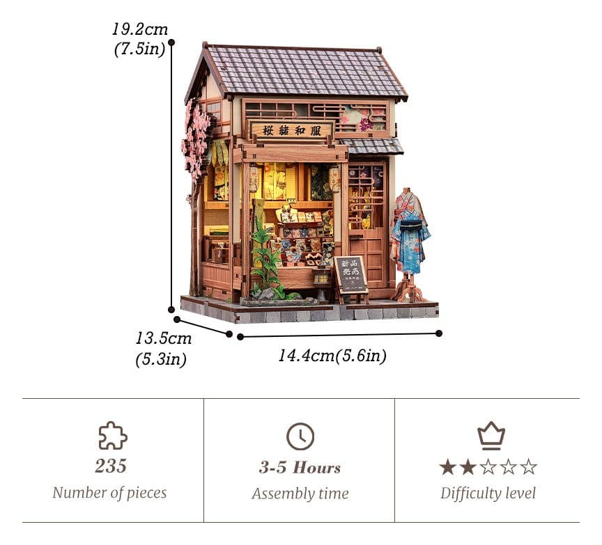 Figurine Model Kit Miniature House Sakura O Kimono Shop 19 x 14 cm