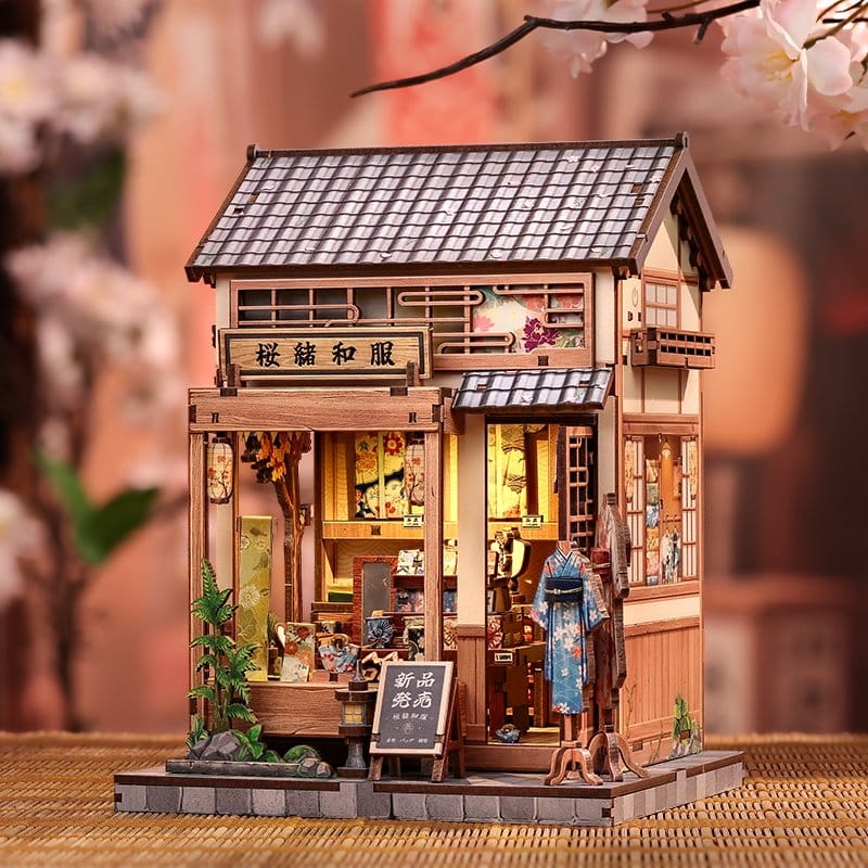 Figurine Model Kit Miniature House Sakura O Kimono Shop 19 x 14 cm