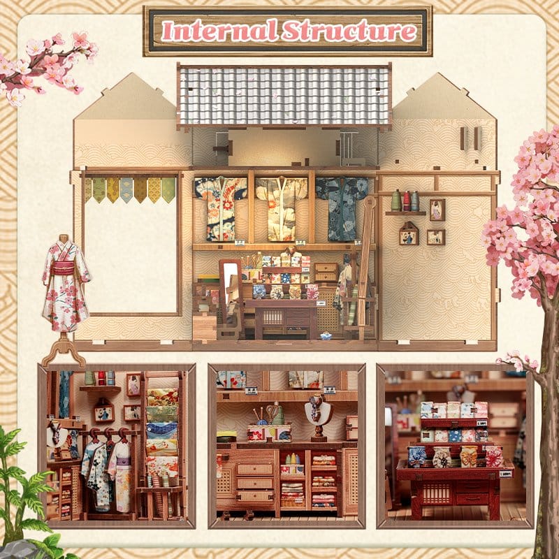 Figurine Model Kit Miniature House Sakura O Kimono Shop 19 x 14 cm