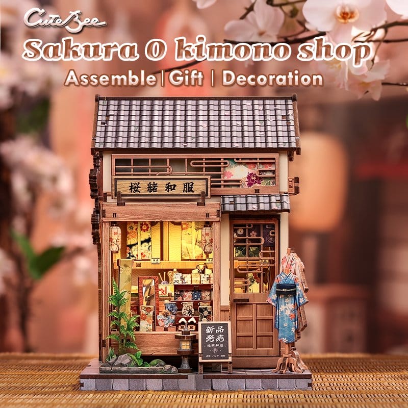 Figurine Model Kit Miniature House Sakura O Kimono Shop 19 x 14 cm