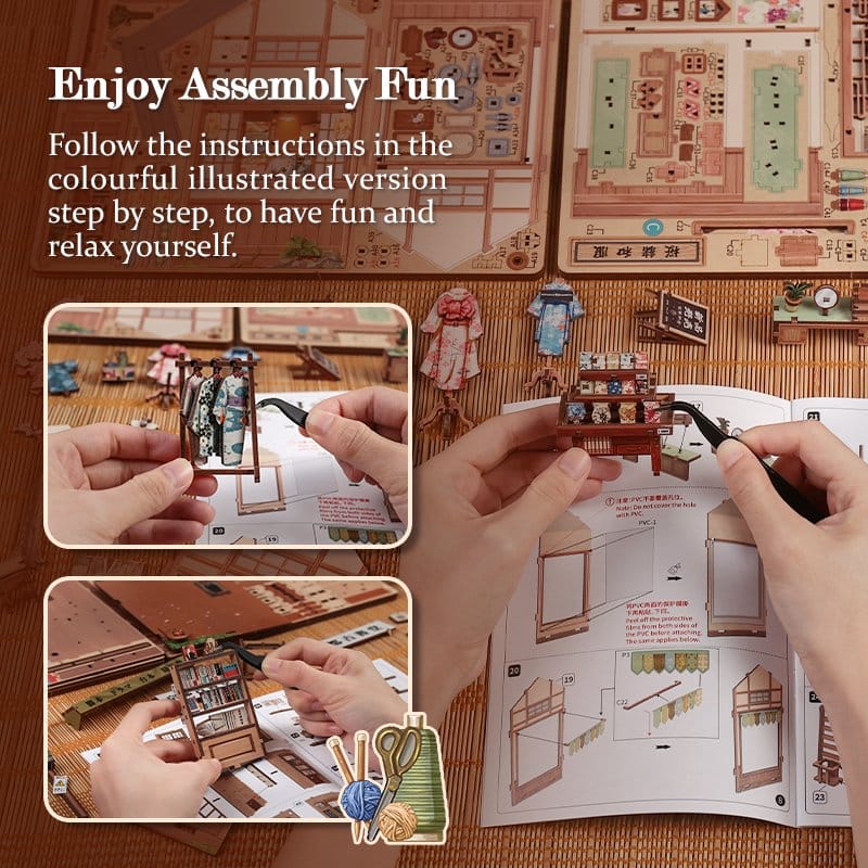 Figurine Model Kit Miniature House Sakura O Kimono Shop 19 x 14 cm