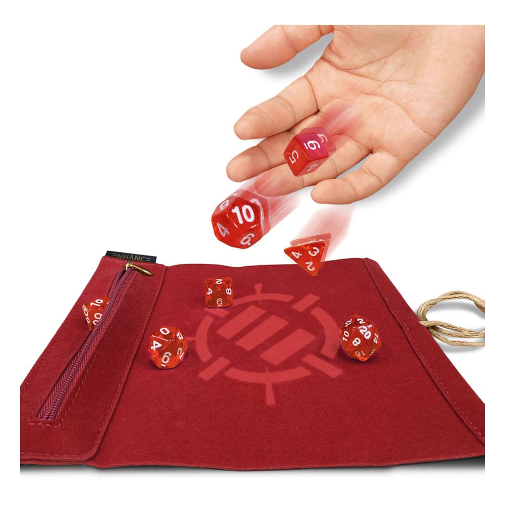 Enhance Tabletop Roll on a Scroll Sac avec dés Rouge