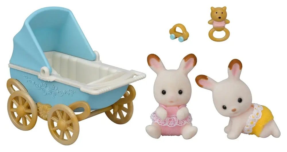 Sylvanian Families: Jumeaux Lapin Chocolat avec Poussette Ensemble