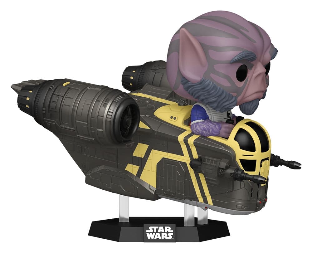 Star Wars: The Mandalorian and Grogu POP! Rides Deluxe Vinyl figurine Bobble Head Zeb Orrelios in the Razor Crest 9 cm