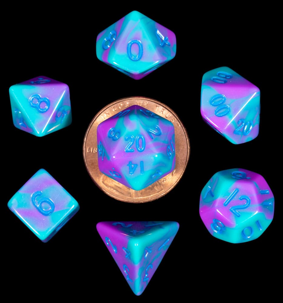 FanRoll pack dés Sharp Mini Turquoise and Purple Marble (7)