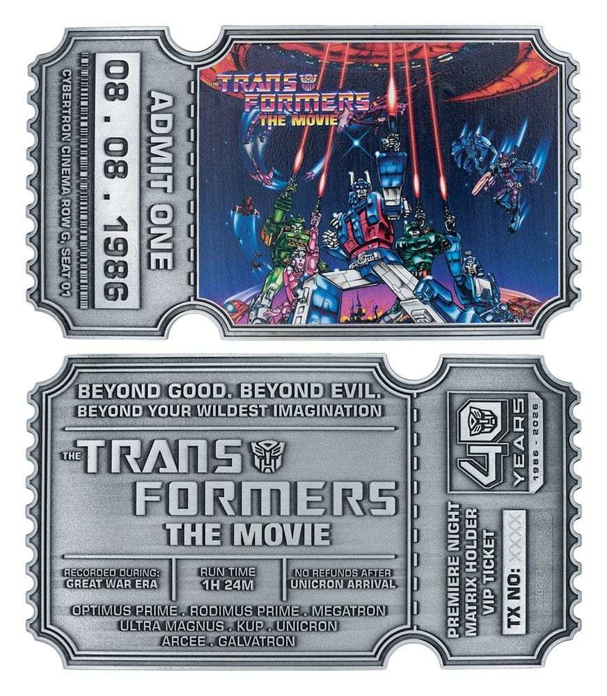 Transformers réplique The Movie 40th Anniversary Movie Ticket Limited Edition 9 x 16 cm