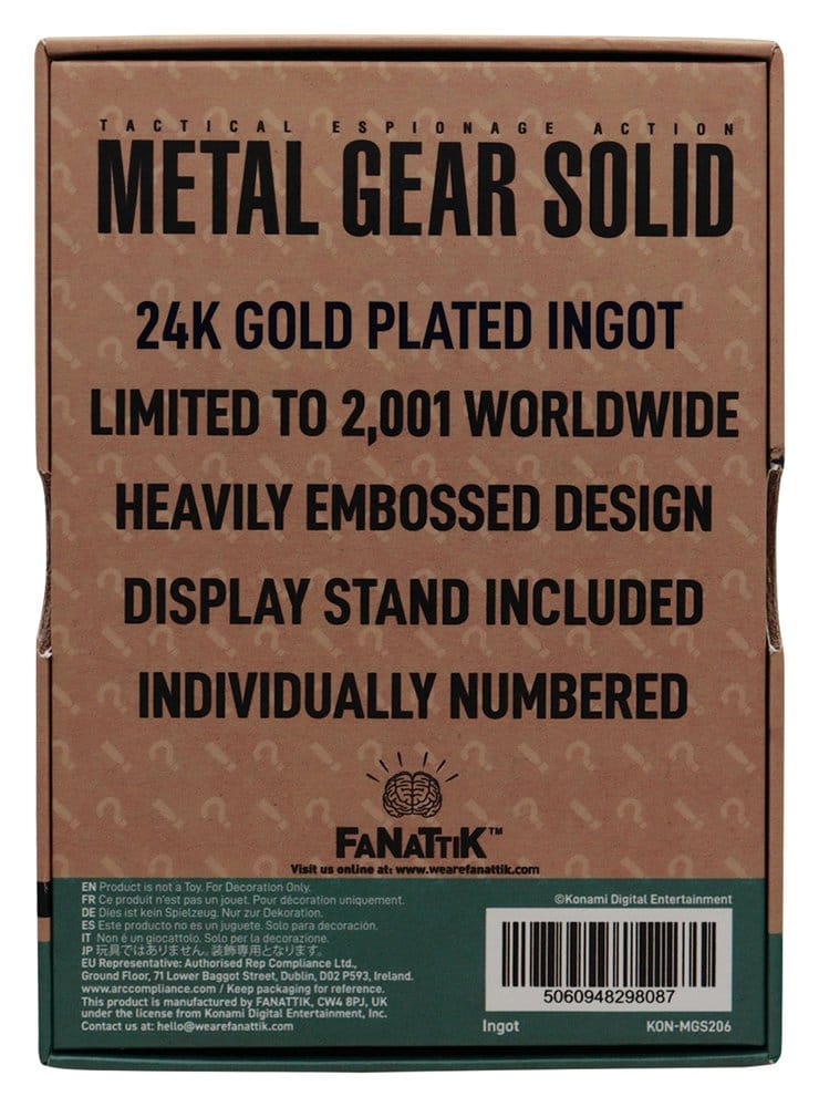 Metal Gear Solid 2 Lingot Raiden 24k Gold Plated Limited Edition