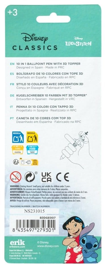 Disney stylo à bille 10 couleurs 3D Stitch