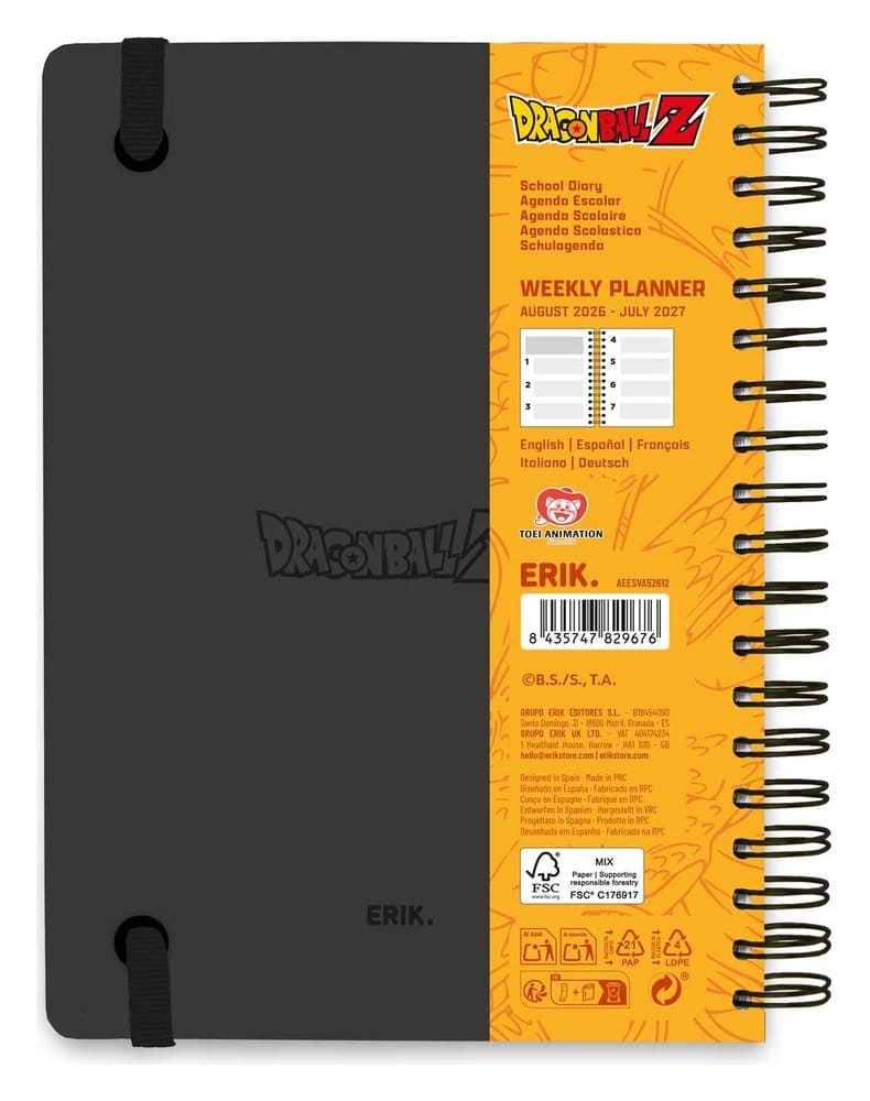 Dragon Ball agenda scolaire hebdomadaire 2026/2027 A5