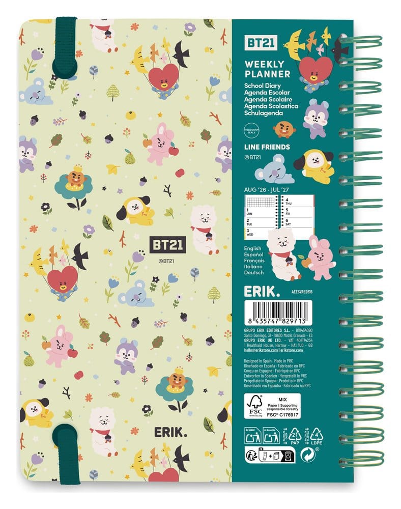 BT21 agenda scolaire hebdomadaire 2026/2027 A5