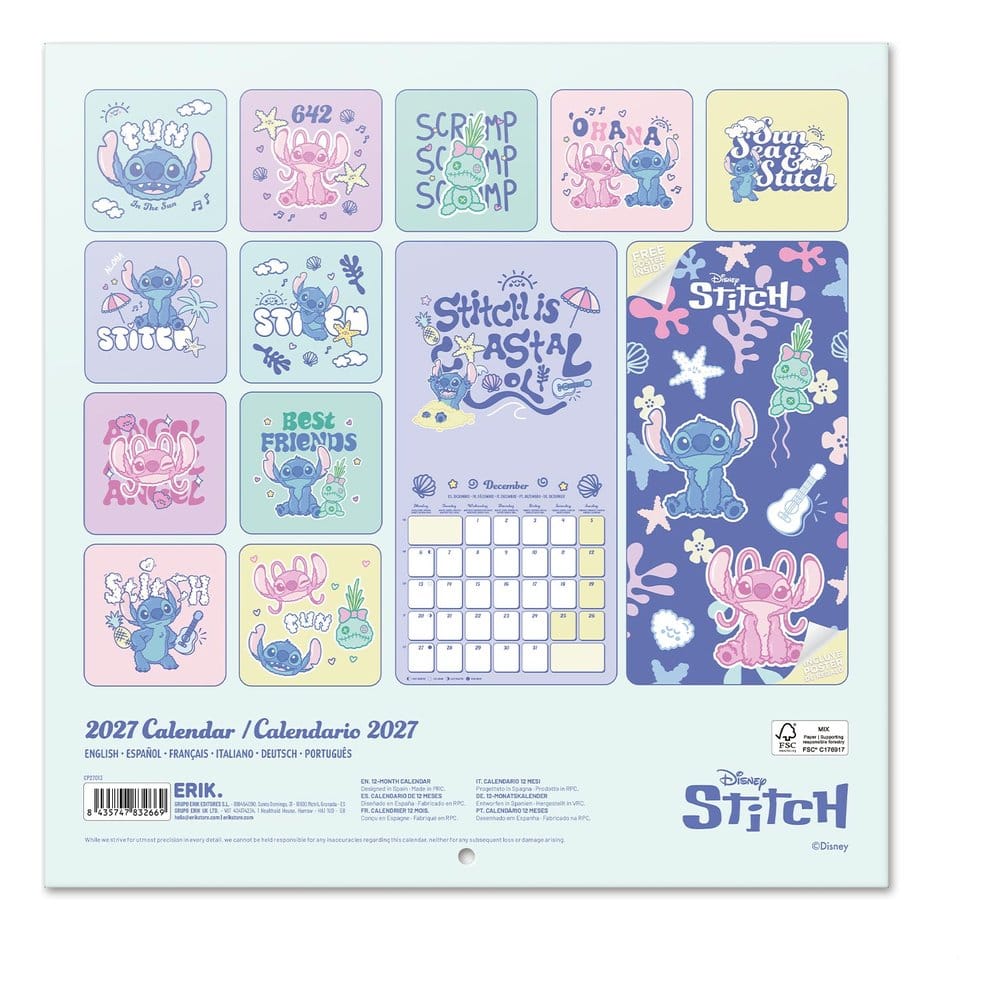 Disney Stitch calendrier mural 2027 30 x 30 cm