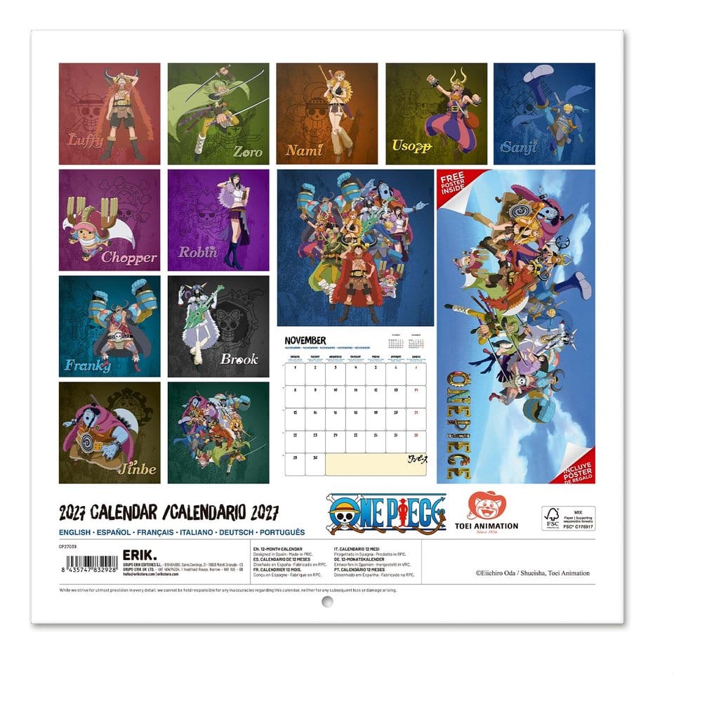 One Piece calendrier mural 2027 30 x 30 cm