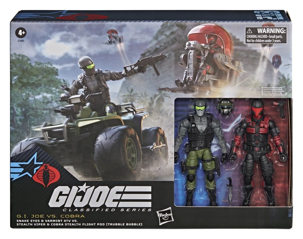 G.I. Joe Classified Series set de figurines et véhicules Snake Eyes & Varmint ATV vs. Stealth Viper & Cobra Stealth Flight Pod (Trubble Bubble) 15 cm