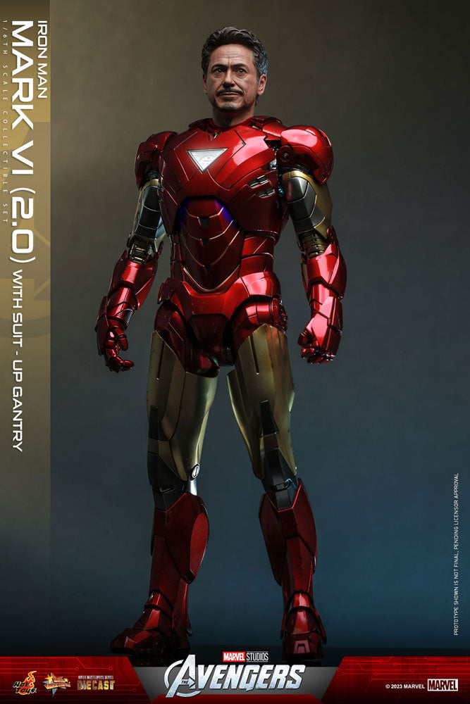 Les Avengers figurine Movie Masterpiece Diecast 1/6 Iron Man Mark VI (2.0) with Suit-Up Gantry 32 cm
