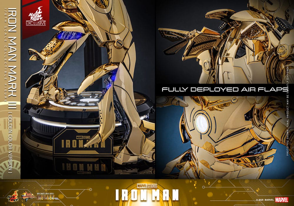 Iron Man figurine Movie Masterpiece Diecast 1/6 Iron Man Mark III (Gold Color Version) Hot Toys Exclusive 33 cm