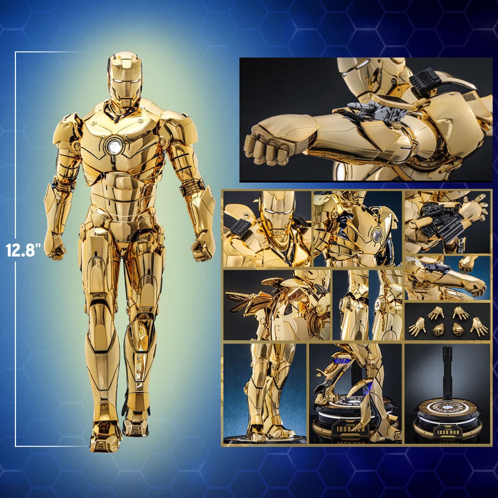 Iron Man figurine Movie Masterpiece Diecast 1/6 Iron Man Mark III (Gold Color Version) Hot Toys Exclusive 33 cm