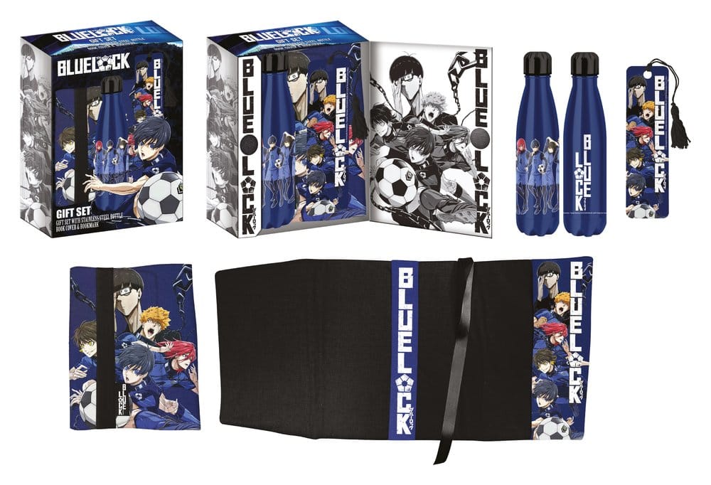 Bluelock Bouteille en Acier, Autocollant, Couvre-livre Coffret Cadeau Bleu