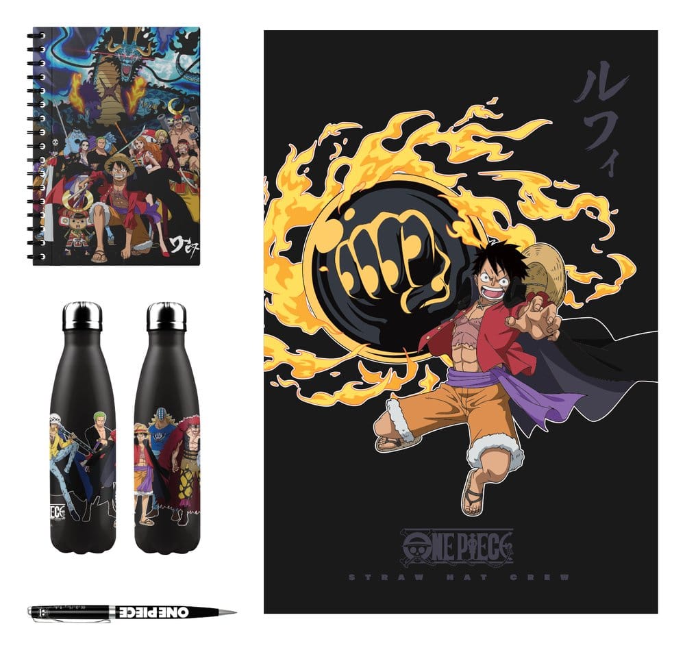 One Piece Bouteille en Aluminium, Carnet, Couverture, Stylo Coffret Cadeau