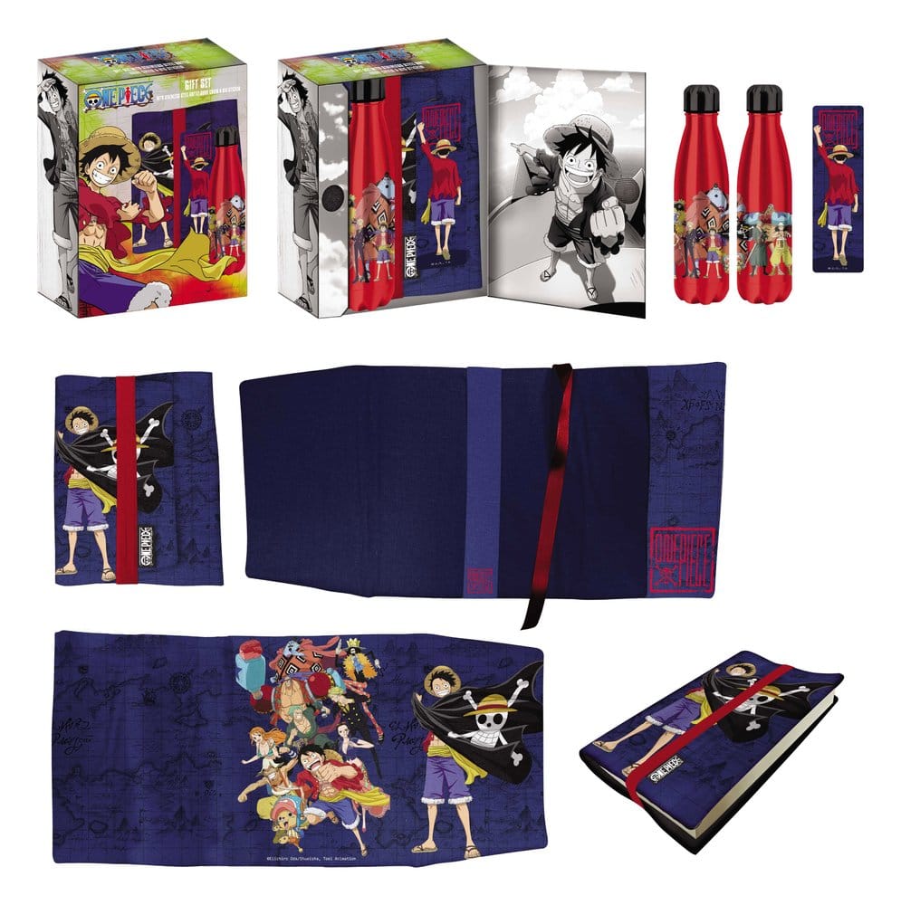 One Piece Bouteille en acier, Autocollant, Couvre-livre Coffret Cadeau Bleu