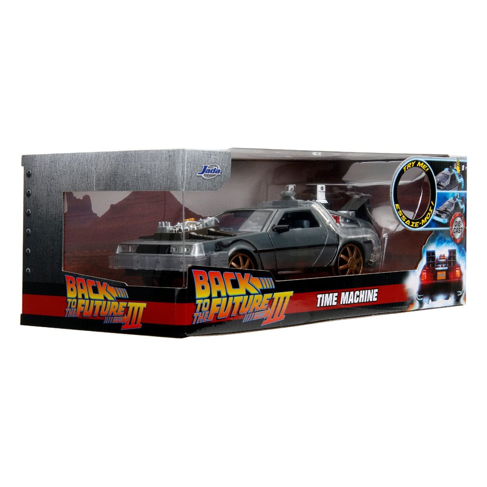 Retour vers le Futur III DeLorean Time Machine Railroad Wheels 1/24 métal Hollywood Rides
