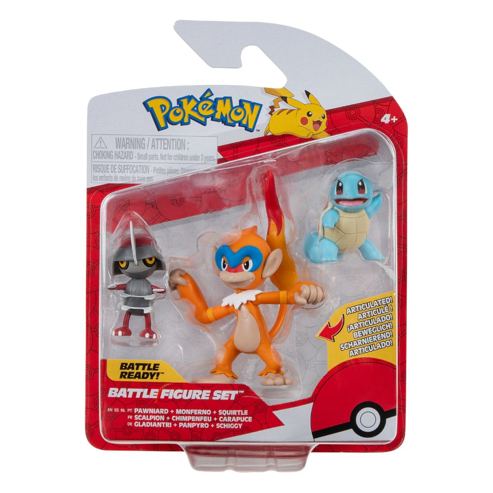 Pokémon pack 3 figurines Battle Figure Set Scalpion, Carapuce #1, Chimpenfeu 5 cm