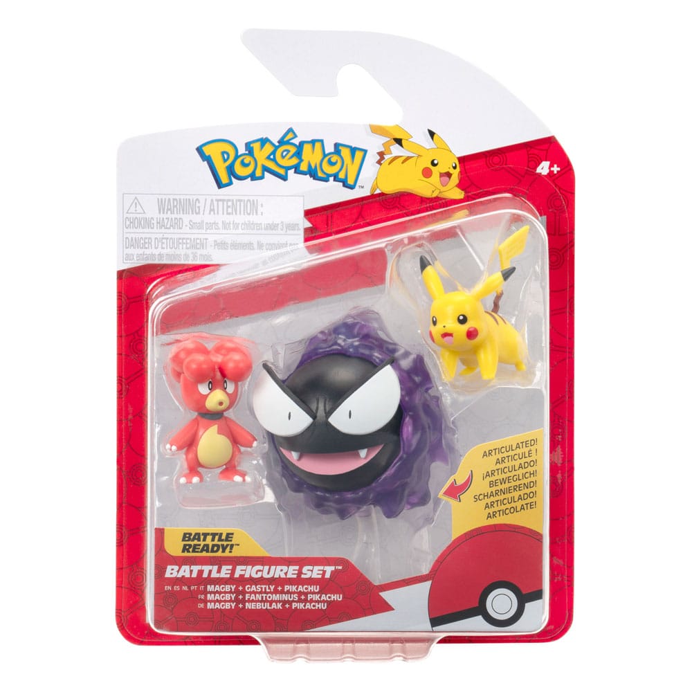 Pokémon pack 3 figurines First Partner Battle Figure Set Magby, Pikachu & Fantominus