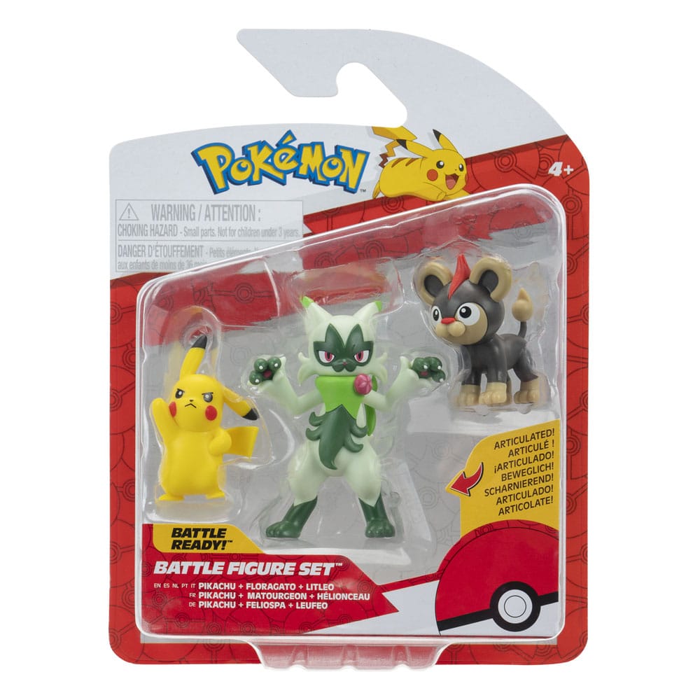Pokémon pack 3 figurines First Partner Battle Figure Set Hélionceau, Pikachu & Matourgeon
