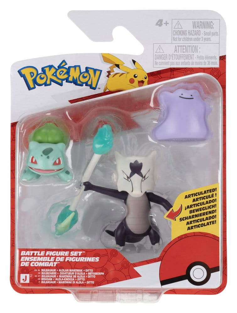 Pokémon Battle Figure Set figurines Bulbizarre, Ditto & Ossatueur d'Alola (Pack de 3)