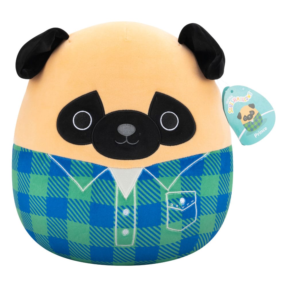 Squishmallows peluche Brown Pug in Green and Blue Flannel Shirt Prince 30 cm