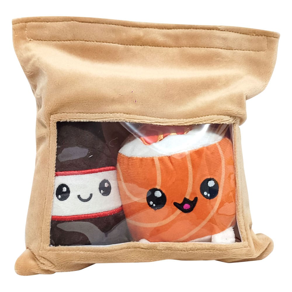 Pack 2 peluches Yummis Together Uramaki & Soya in Take Away Bag 21 cm