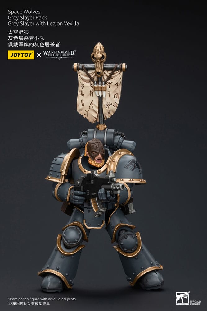Warhammer The Horus Heresy figurine 1/18 Space Wolves Grey Slayer Pack Grey Slayer With Legion Vexilla 12 cm