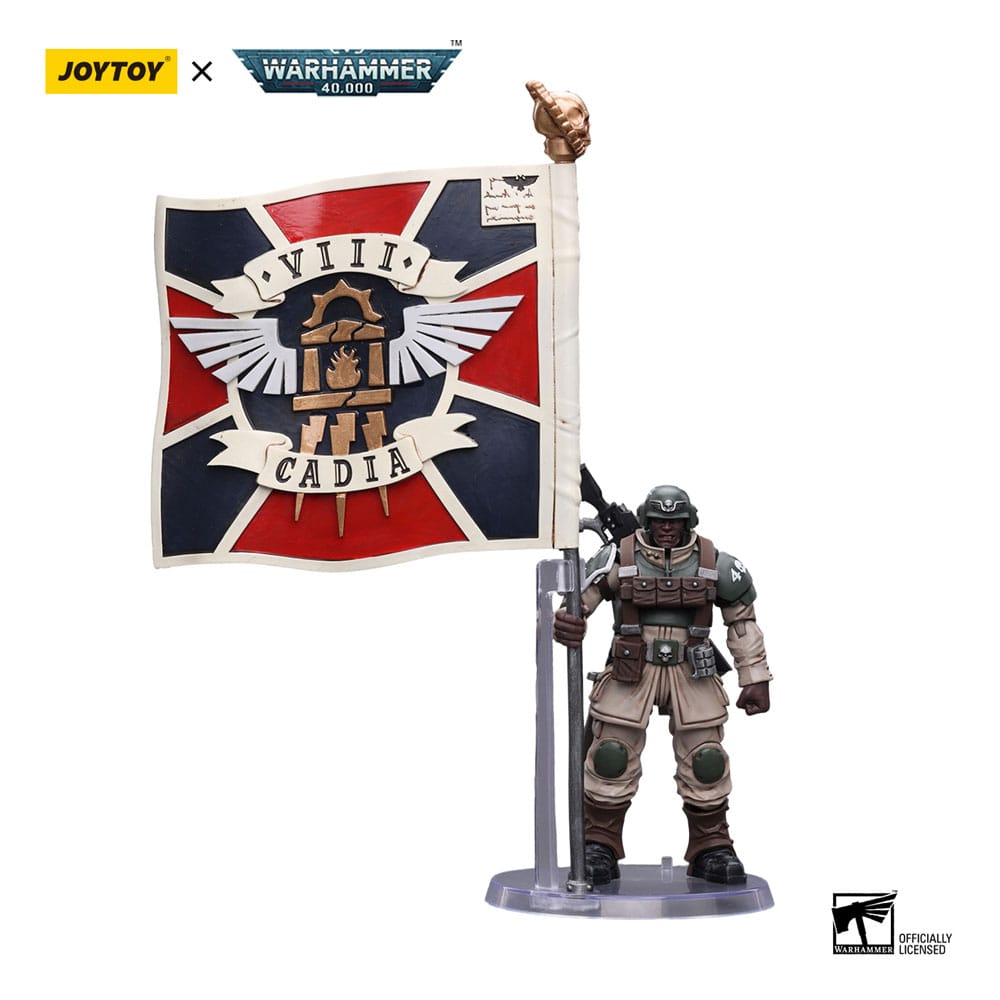Warhammer 40k figurine 1/18 Astra Militarum Cadian Command Squad Veteran with Regimental Standard 12 cm