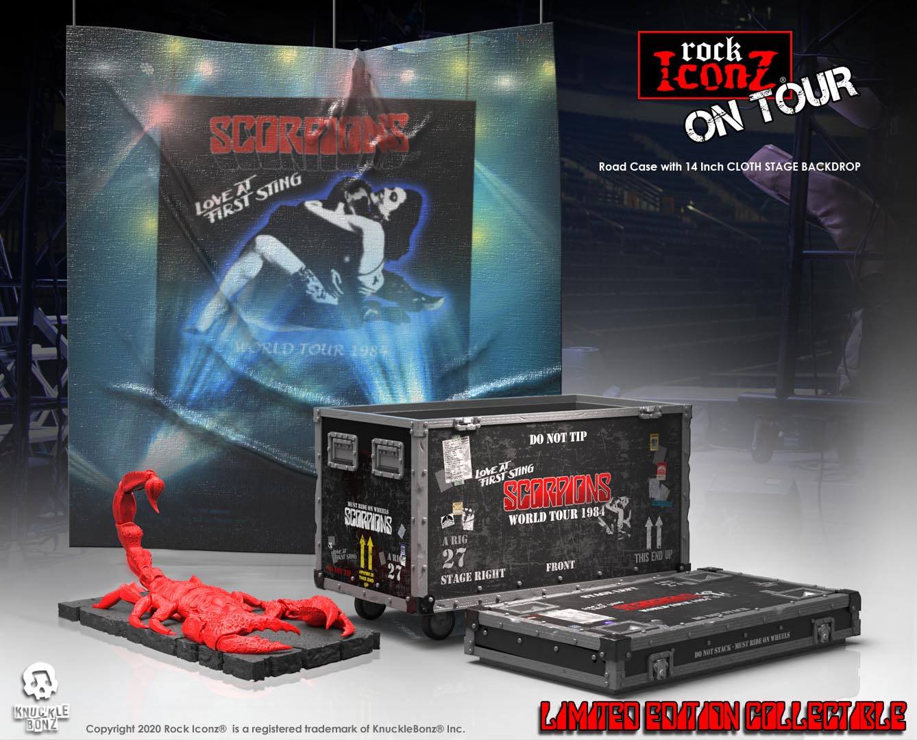 Scorpions statuette Rock Ikonz On Tour World Tour 1984 caisse de tournée + décor de scène