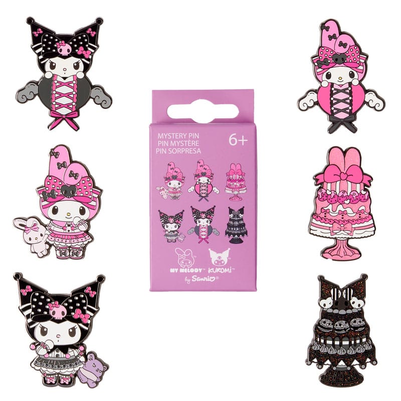 Paramount by Loungefly assortiment pin's émaillés Blind Box My Melody and Kuromi Pink and Black (12)