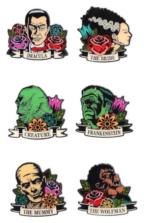 Universal Monsters présentoir pin's émaillés Floral Tattoo Mystery Blind (12)
