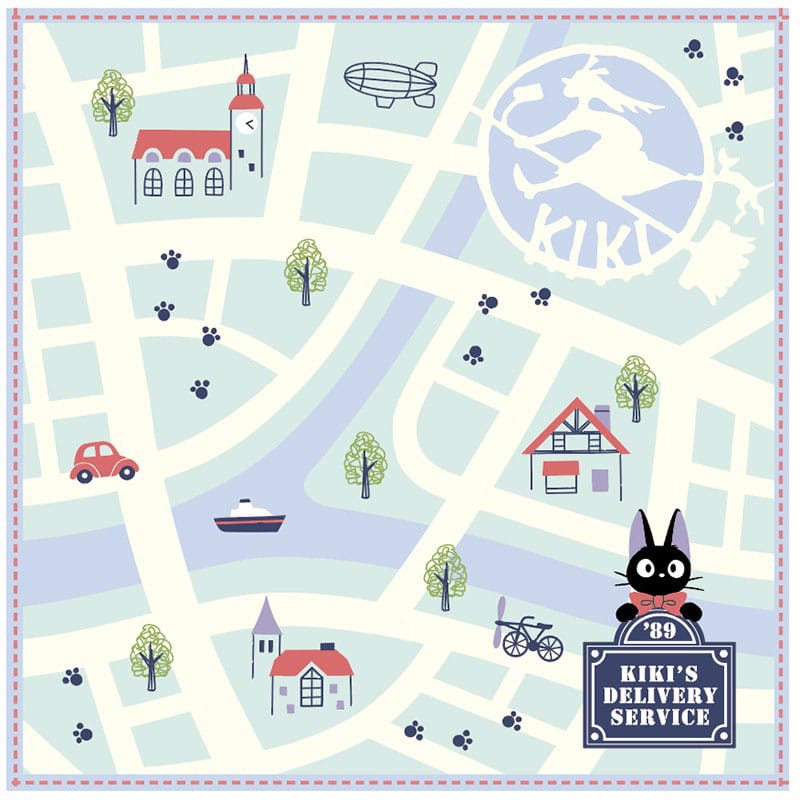 Studio Ghibli serviette de toilette mains Kiki la petite sorcière City Map 25 x 25 cm