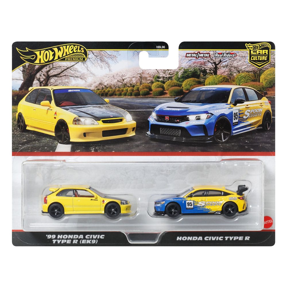 Hot Wheels Premium pack 2 véhicules métal Car Culture 1/64 '99 Honda Civic Type R (EK9) & Honda Civic Type R