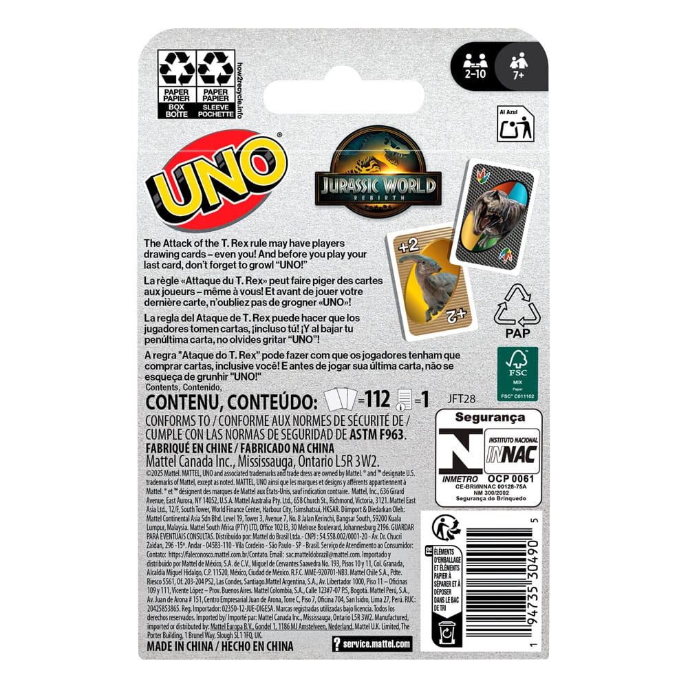 Jurassic World : Renaissance UNO jeux de cartes