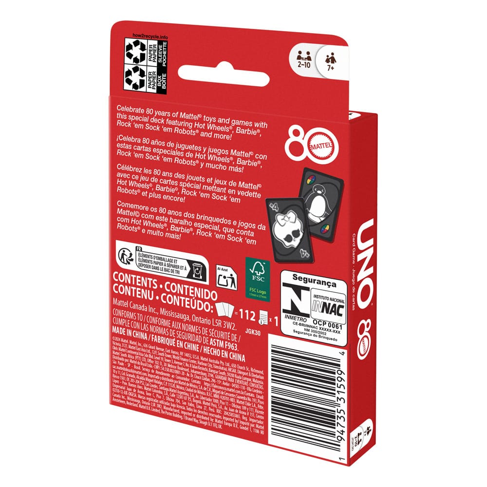 Mattel 80th Anniversary UNO jeux de cartes Ruby Red