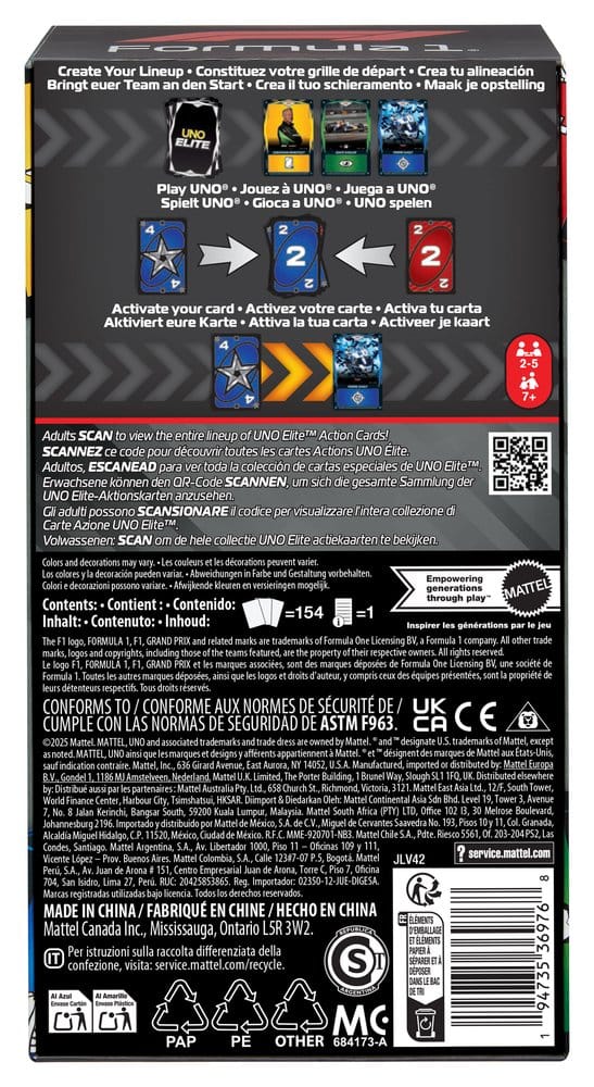 Formula 1 UNO Jeu de cartes Elite F1 Starter-Set