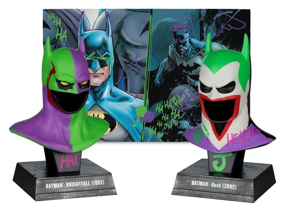 Batman DC Direct mini réplique 1/3 Pack de 2 masques de Batman Hush & Knightfall (Jokerized) (Gold Label) 18 cm