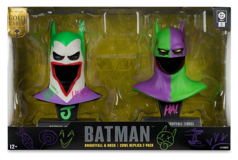 Batman DC Direct mini réplique 1/3 Pack de 2 masques de Batman Hush & Knightfall (Jokerized) (Gold Label) 18 cm