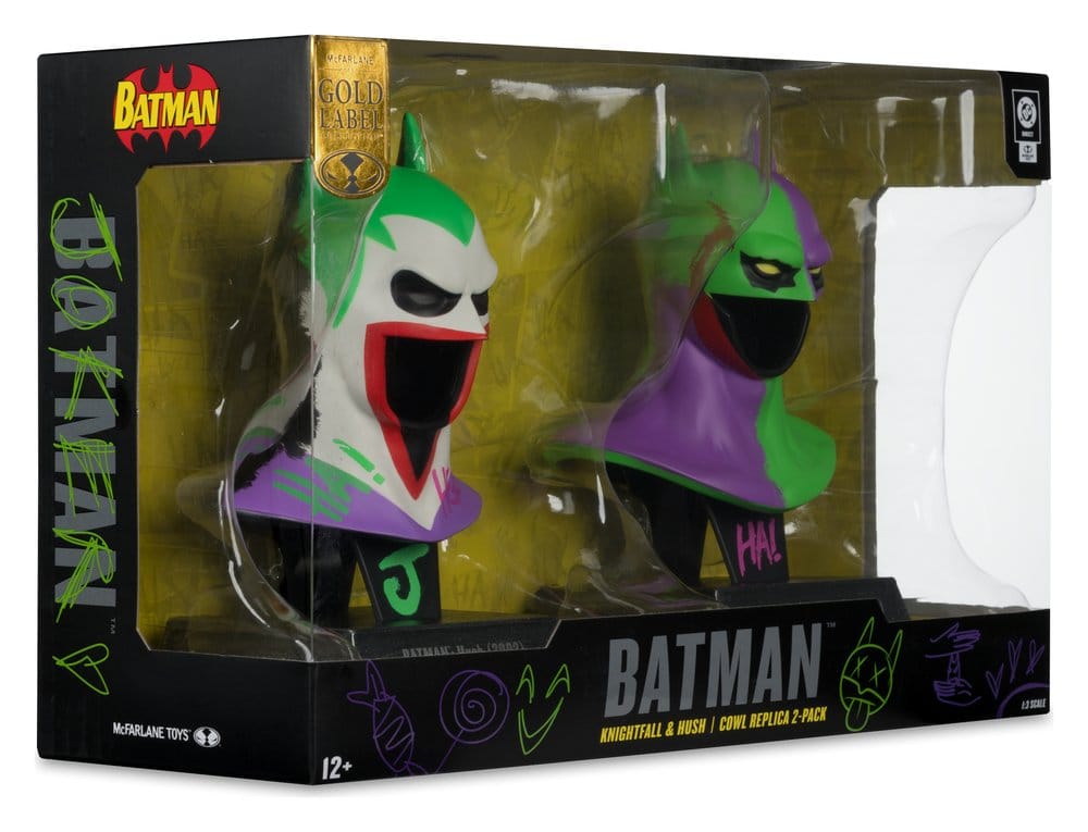 Batman DC Direct mini réplique 1/3 Pack de 2 masques de Batman Hush & Knightfall (Jokerized) (Gold Label) 18 cm