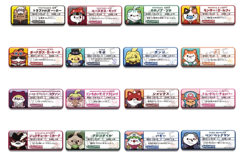 One Piece Blind Boxes présentoir badges en métal Mega Cat Project NyanPieceNyan! Name Collection 8 cm (16) (Repeat)