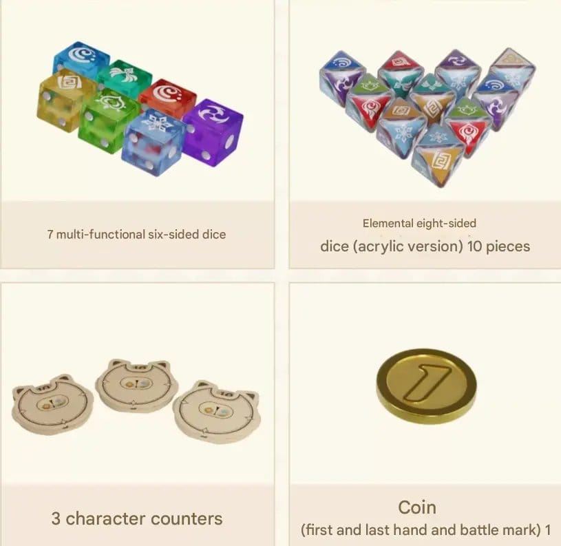 Genshin Impact Jeu de Cartes à Collectionner - Set d'Accessoires et Dés *Version Chinoise*