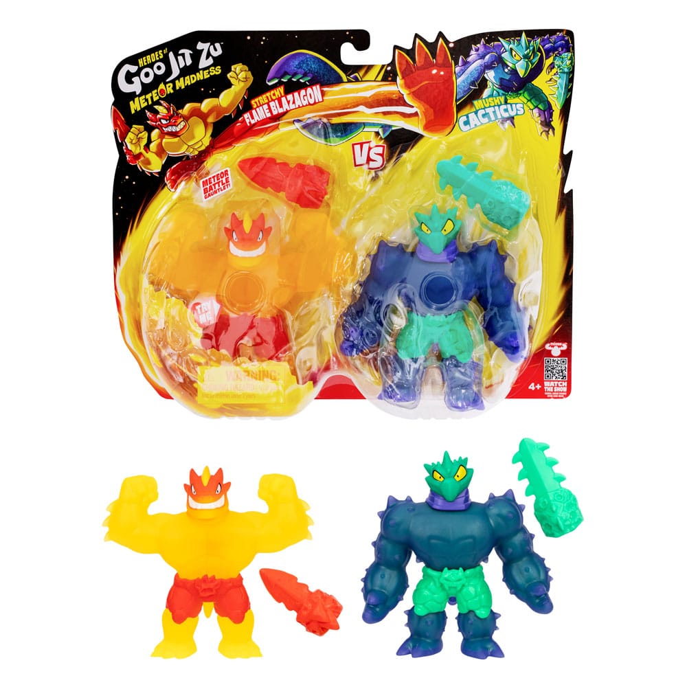 Heroes of Goo Jit Zu Meteor Madness pack 2 figurines extensible Flame Blazagon vs. Cacticus 13 cm